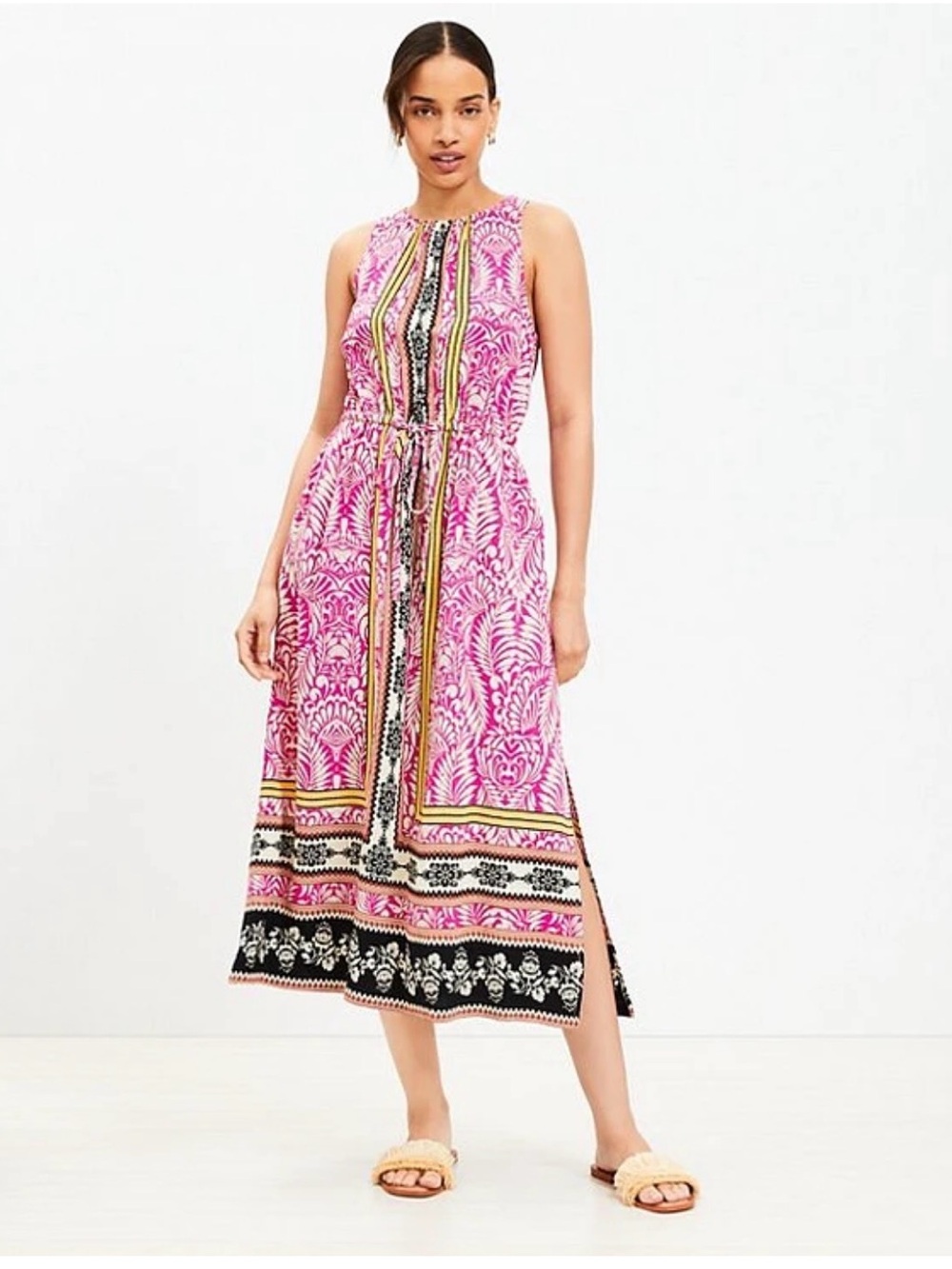 LOFT Palm cut out back midi Pocket Dress XL